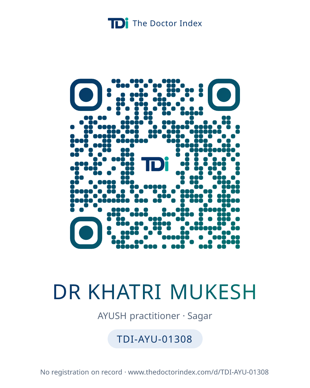 QR card for Dr Khatri Mukesh, TDI-AYU-01308