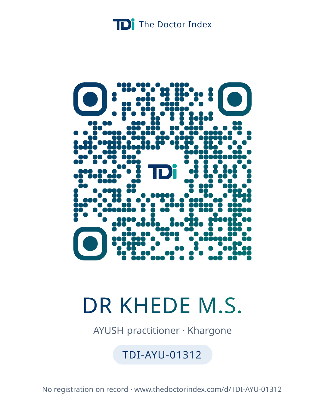 QR card for Dr Khede M.S., TDI-AYU-01312
