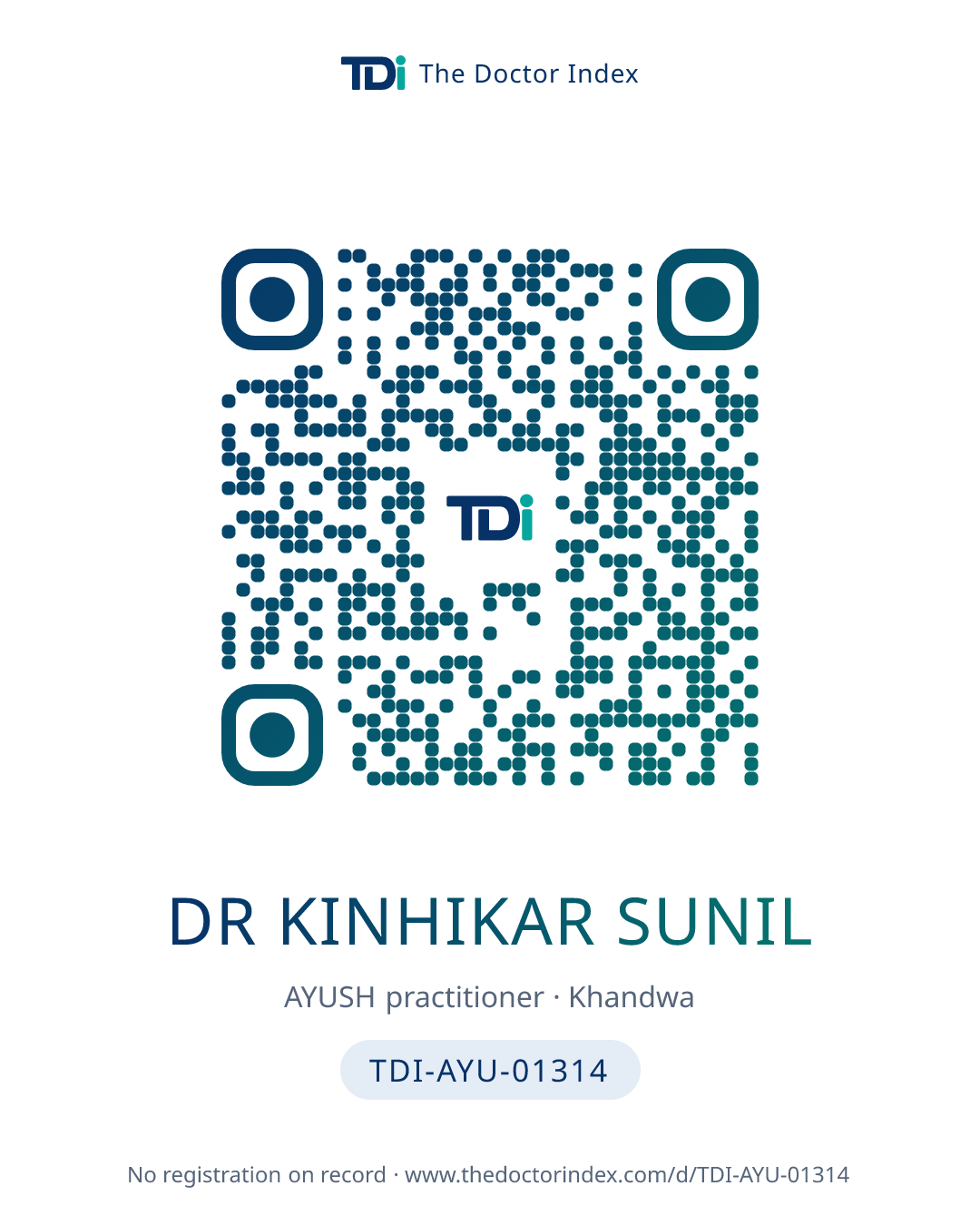 QR card for Dr Kinhikar Sunil, TDI-AYU-01314