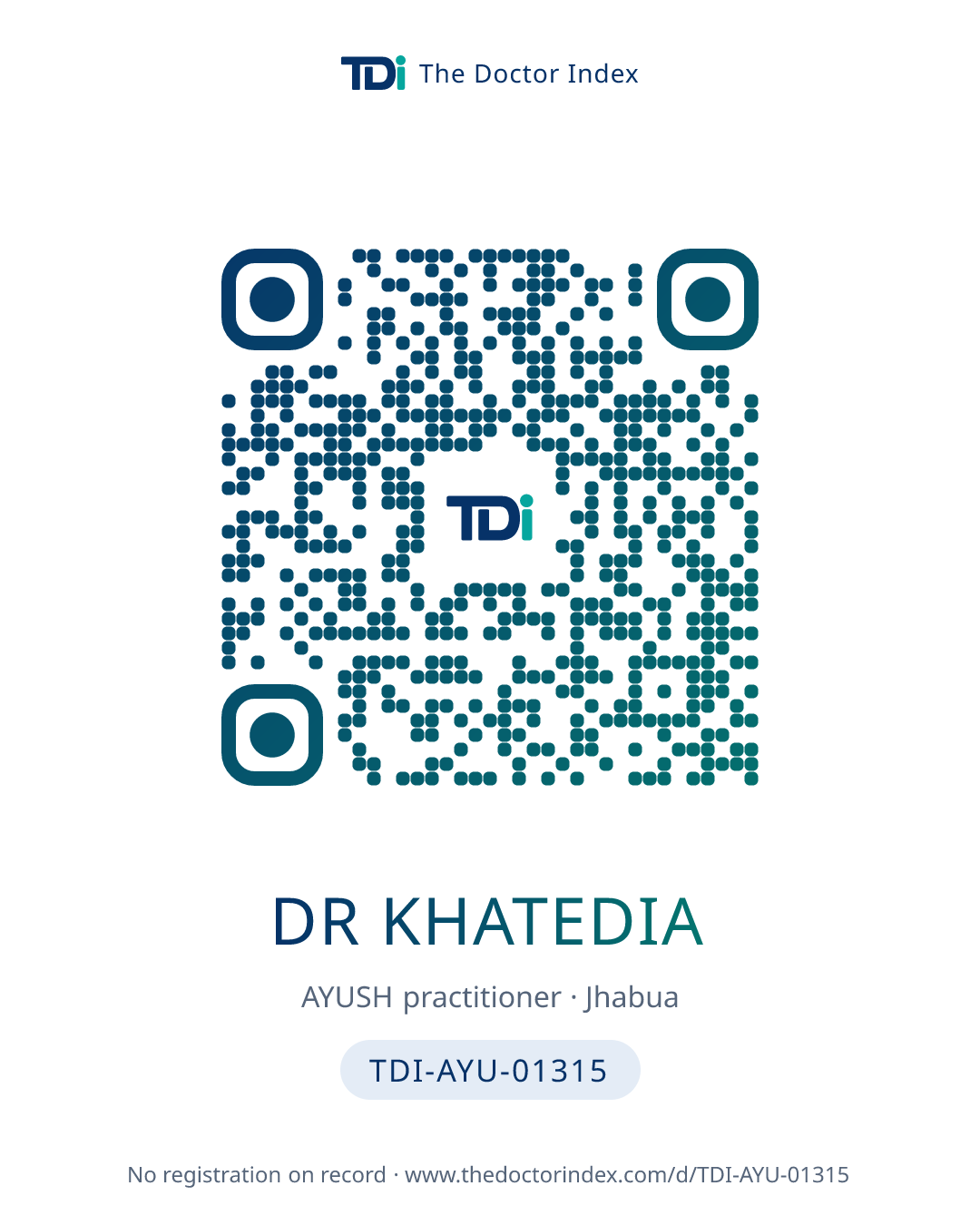 QR card for Dr Khatedia, TDI-AYU-01315