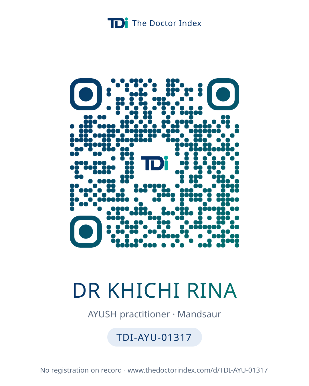QR card for Dr Khichi Rina, TDI-AYU-01317