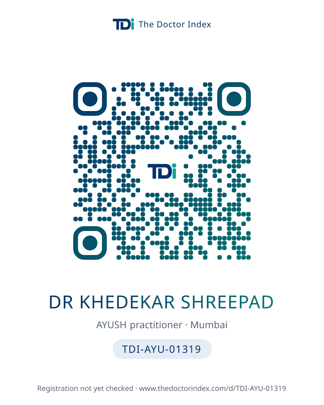 QR card for Dr Khedekar Shreepad, TDI-AYU-01319