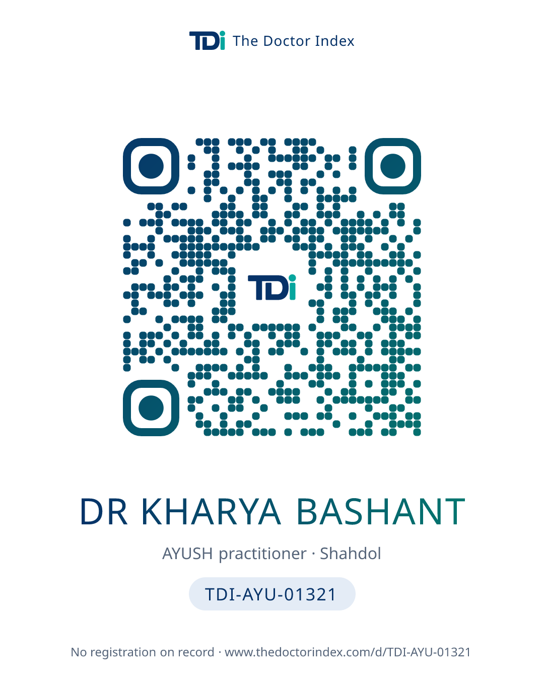 QR card for Dr Kharya Bashant, TDI-AYU-01321