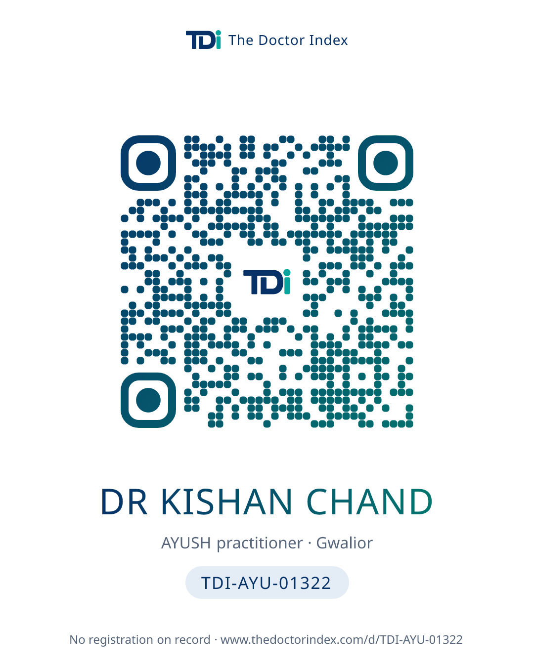 QR card for Dr Kishan Chand, TDI-AYU-01322