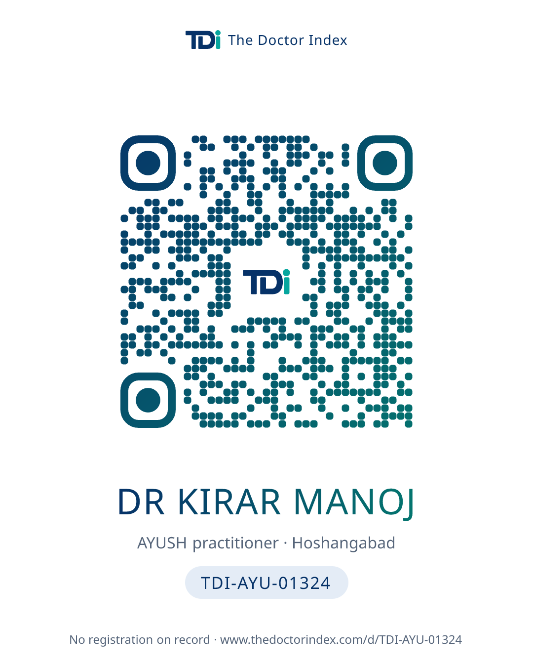 QR card for Dr Kirar Manoj, TDI-AYU-01324