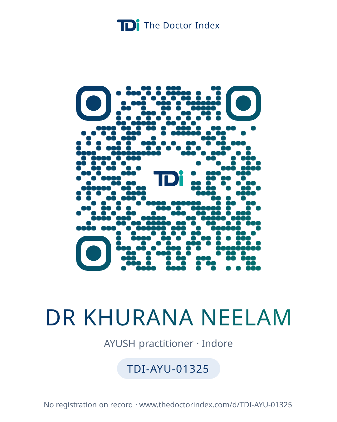QR card for Dr Khurana Neelam, TDI-AYU-01325