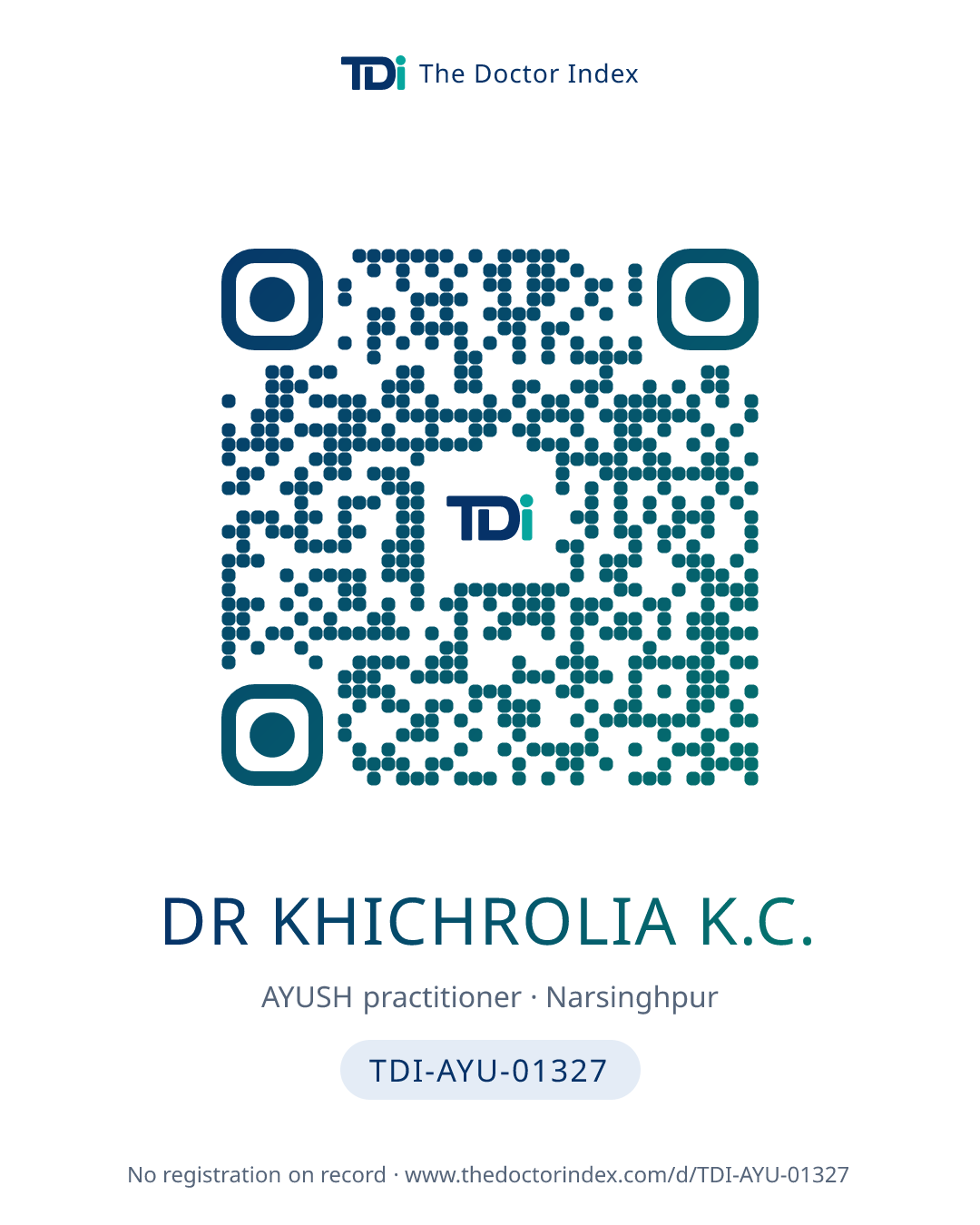 QR card for Dr Khichrolia K.C., TDI-AYU-01327