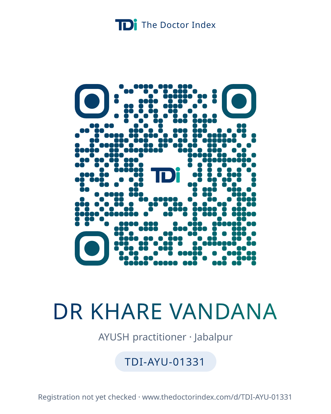 QR card for Dr Khare Vandana, TDI-AYU-01331