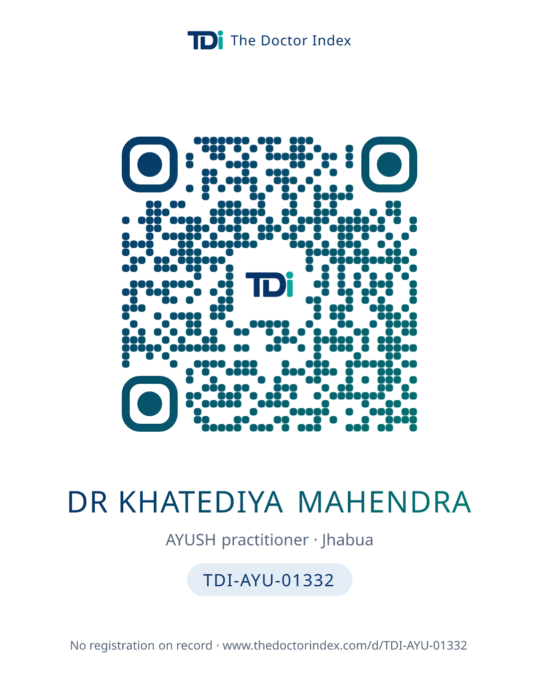 QR card for Dr Khatediya Mahendra, TDI-AYU-01332
