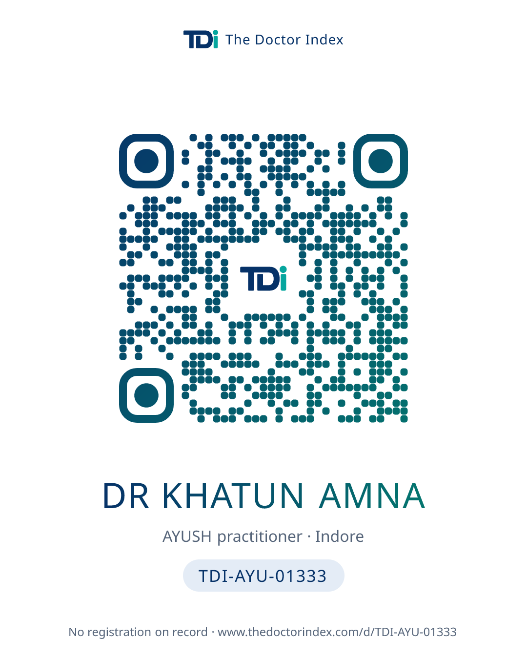 QR card for Dr Khatun Amna, TDI-AYU-01333