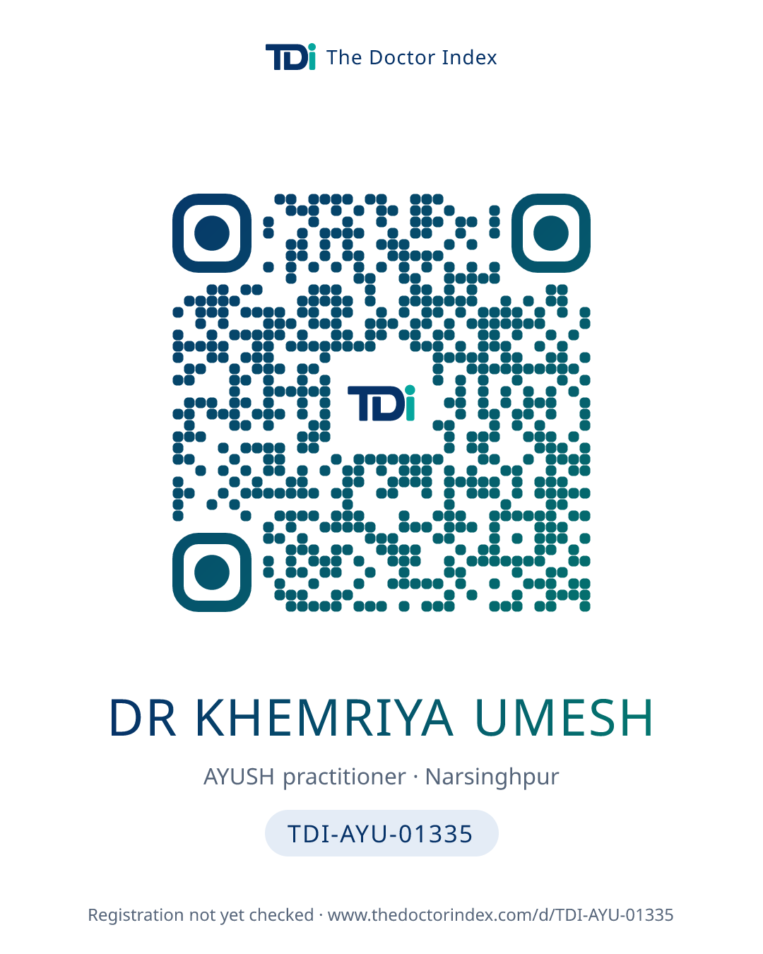 QR card for Dr Khemriya Umesh, TDI-AYU-01335