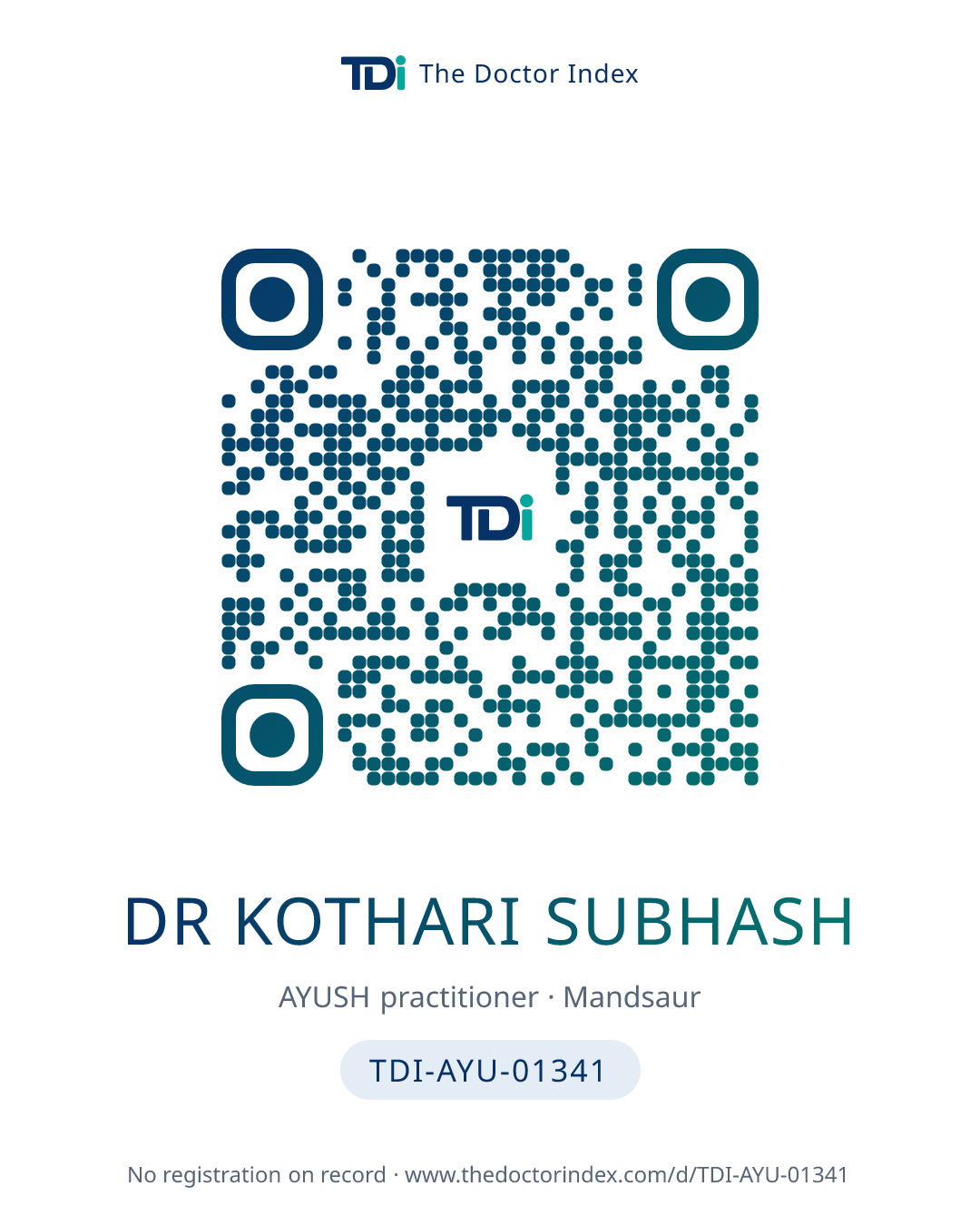 QR card for Dr Kothari Subhash, TDI-AYU-01341
