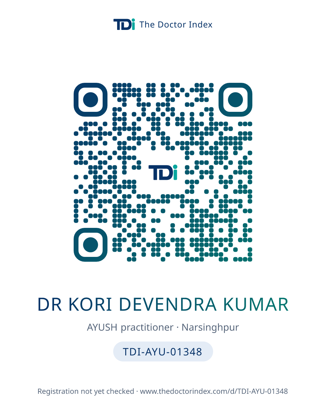 QR card for Dr Kori Devendra Kumar, TDI-AYU-01348