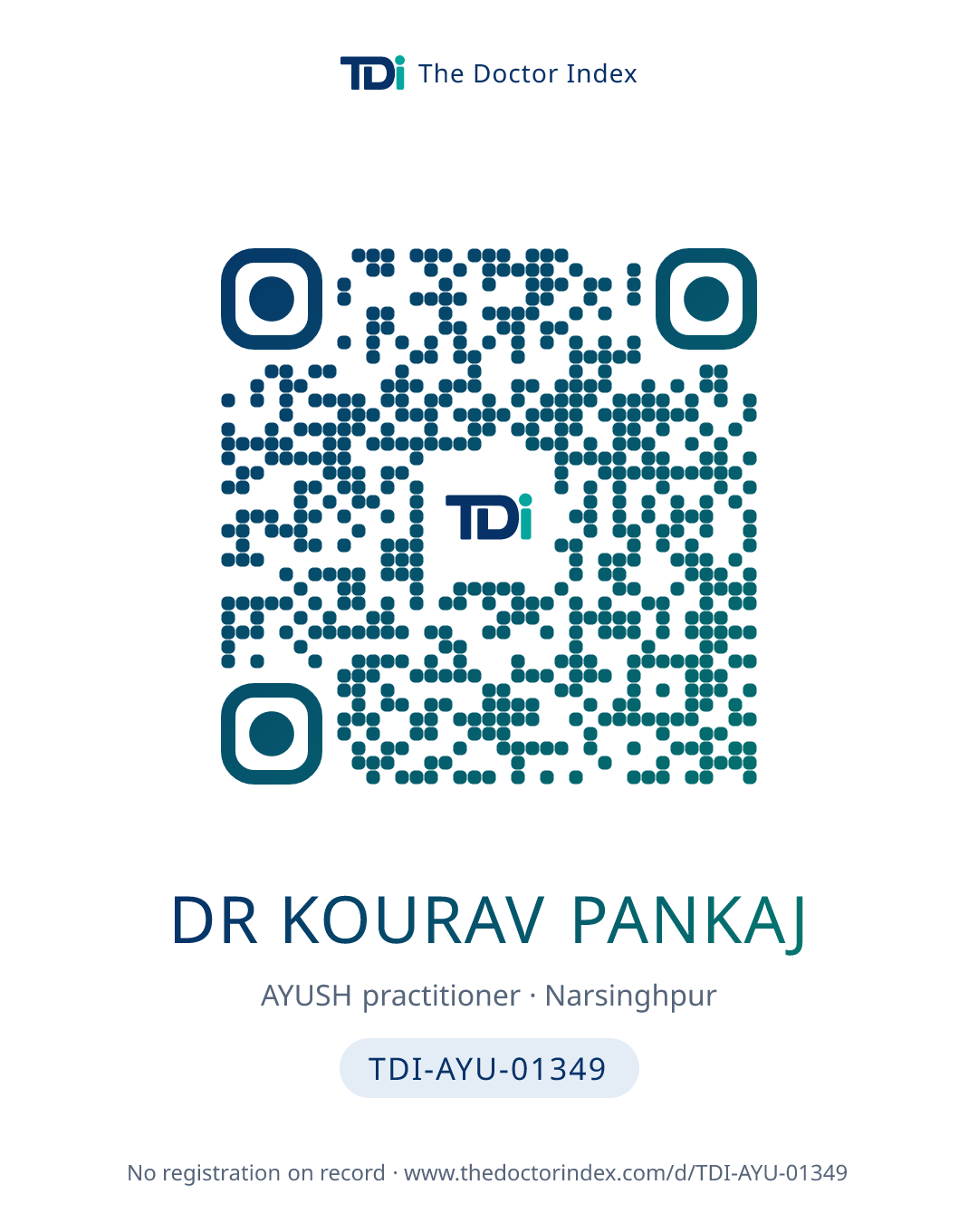 QR card for Dr Kourav Pankaj, TDI-AYU-01349
