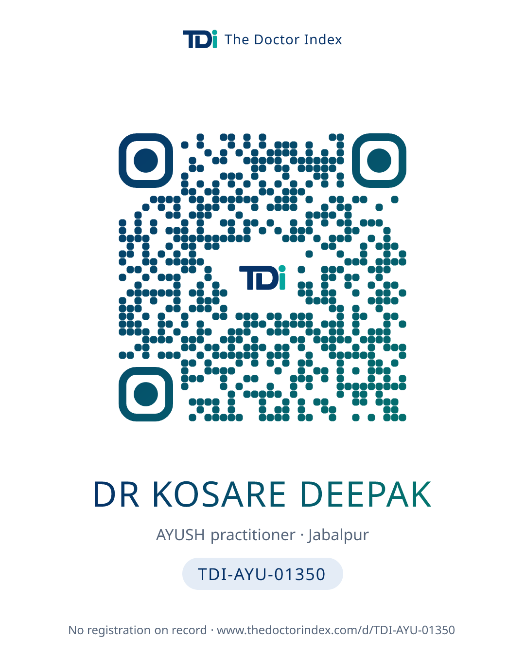 QR card for Dr Kosare Deepak, TDI-AYU-01350
