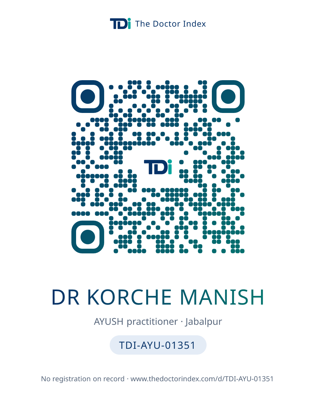 QR card for Dr Korche Manish, TDI-AYU-01351