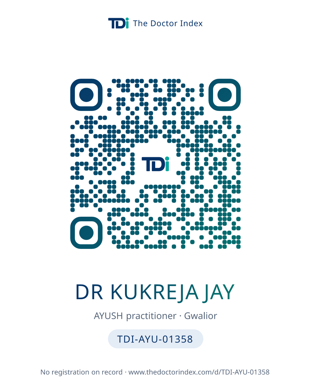 QR card for Dr Kukreja Jay, TDI-AYU-01358