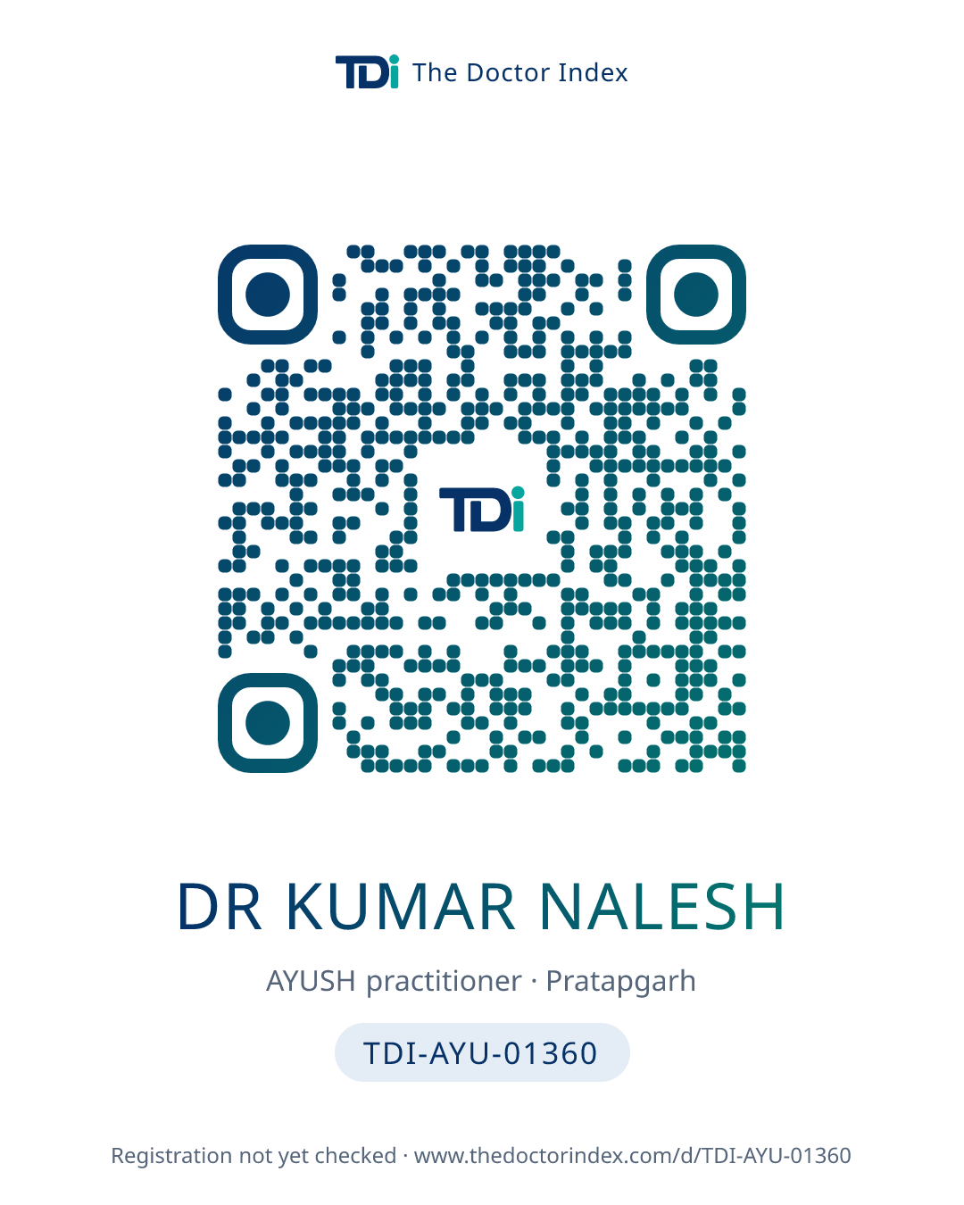 QR card for Dr Kumar Nalesh, TDI-AYU-01360
