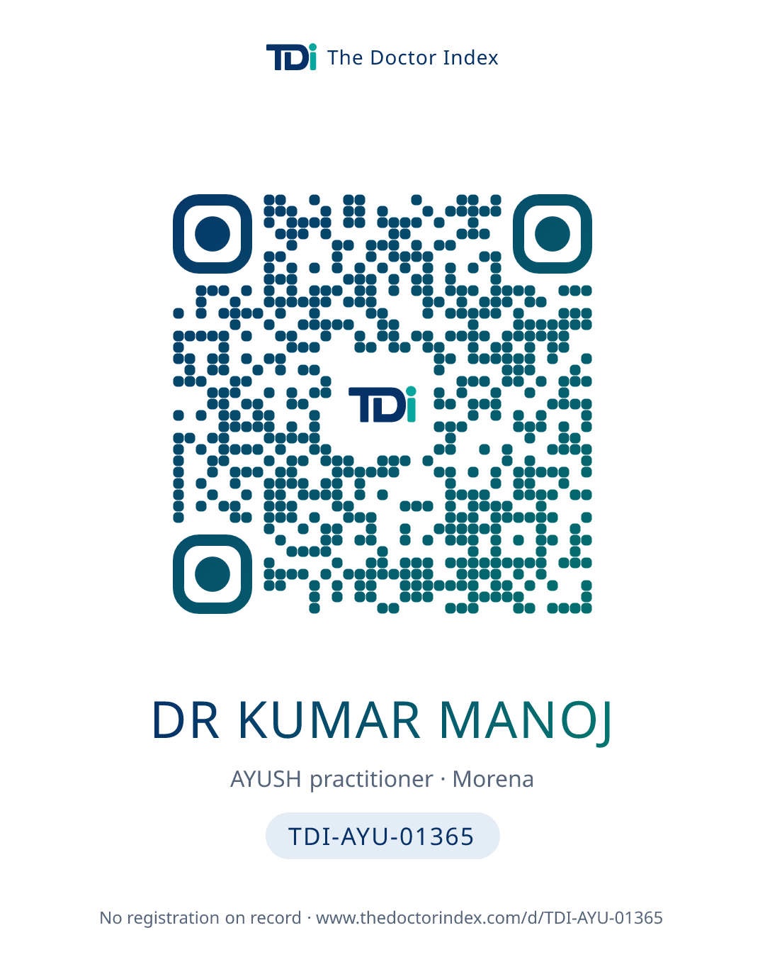 QR card for Dr Kumar Manoj, TDI-AYU-01365
