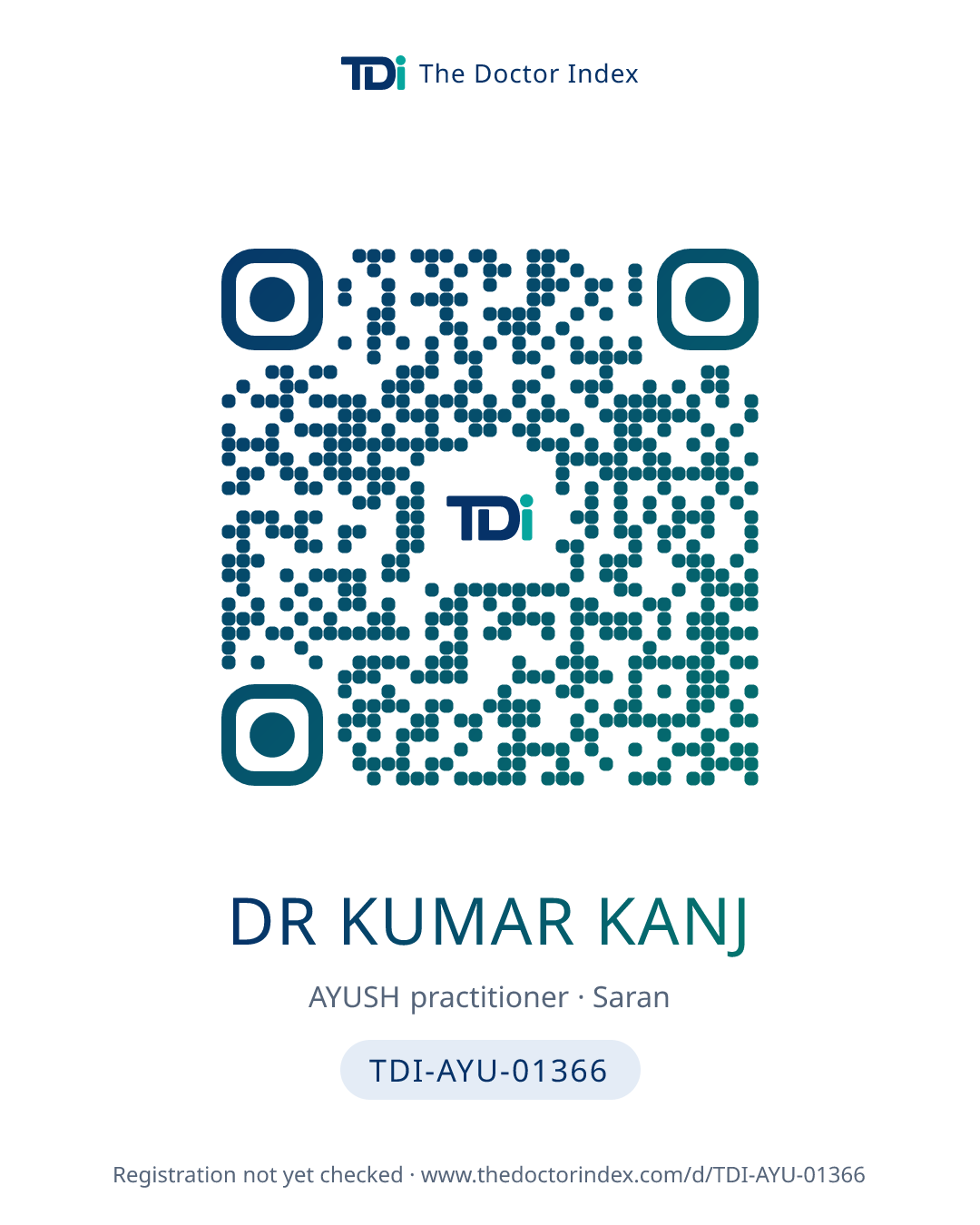 QR card for Dr Kumar Kanj, TDI-AYU-01366
