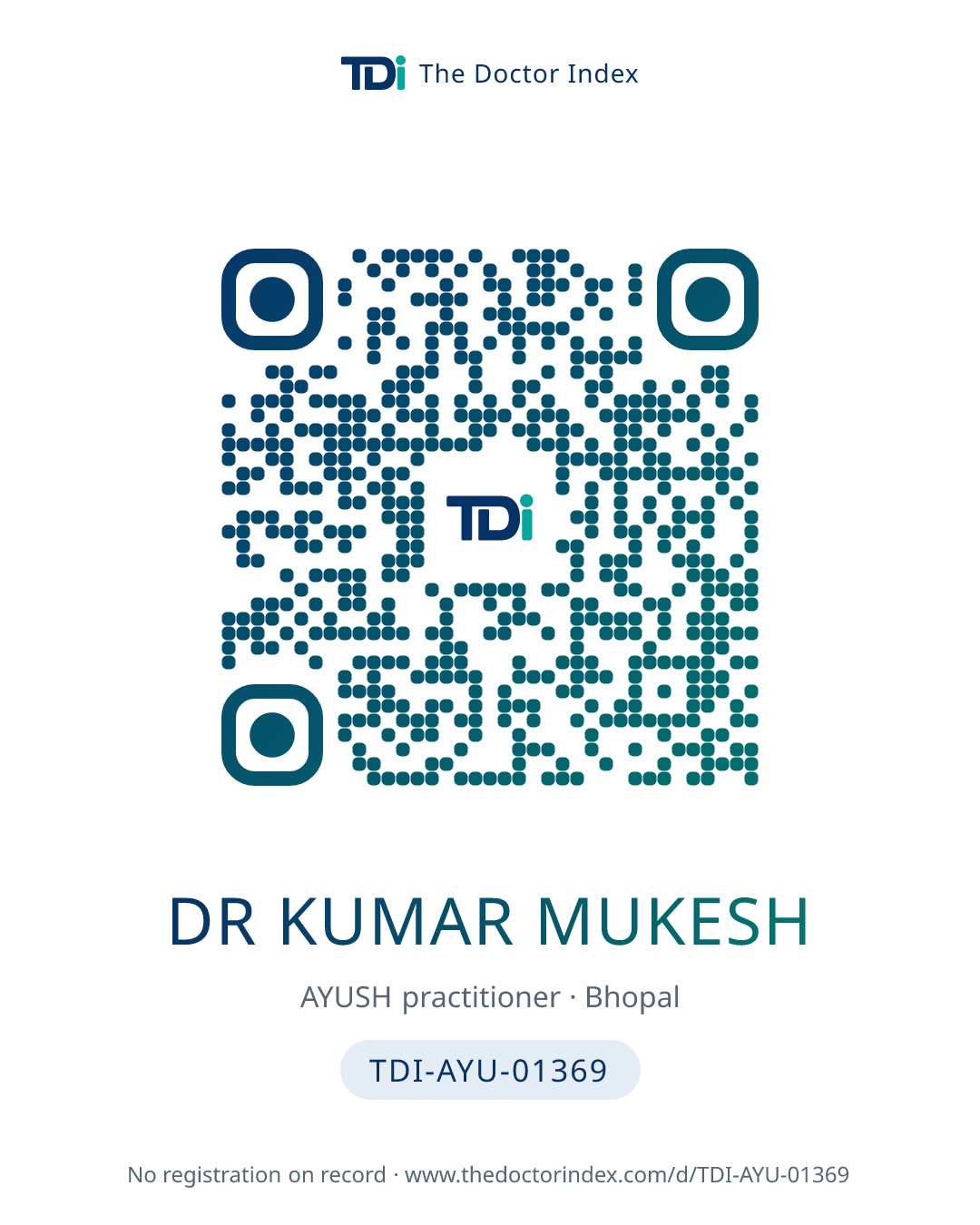 QR card for Dr Kumar Mukesh, TDI-AYU-01369