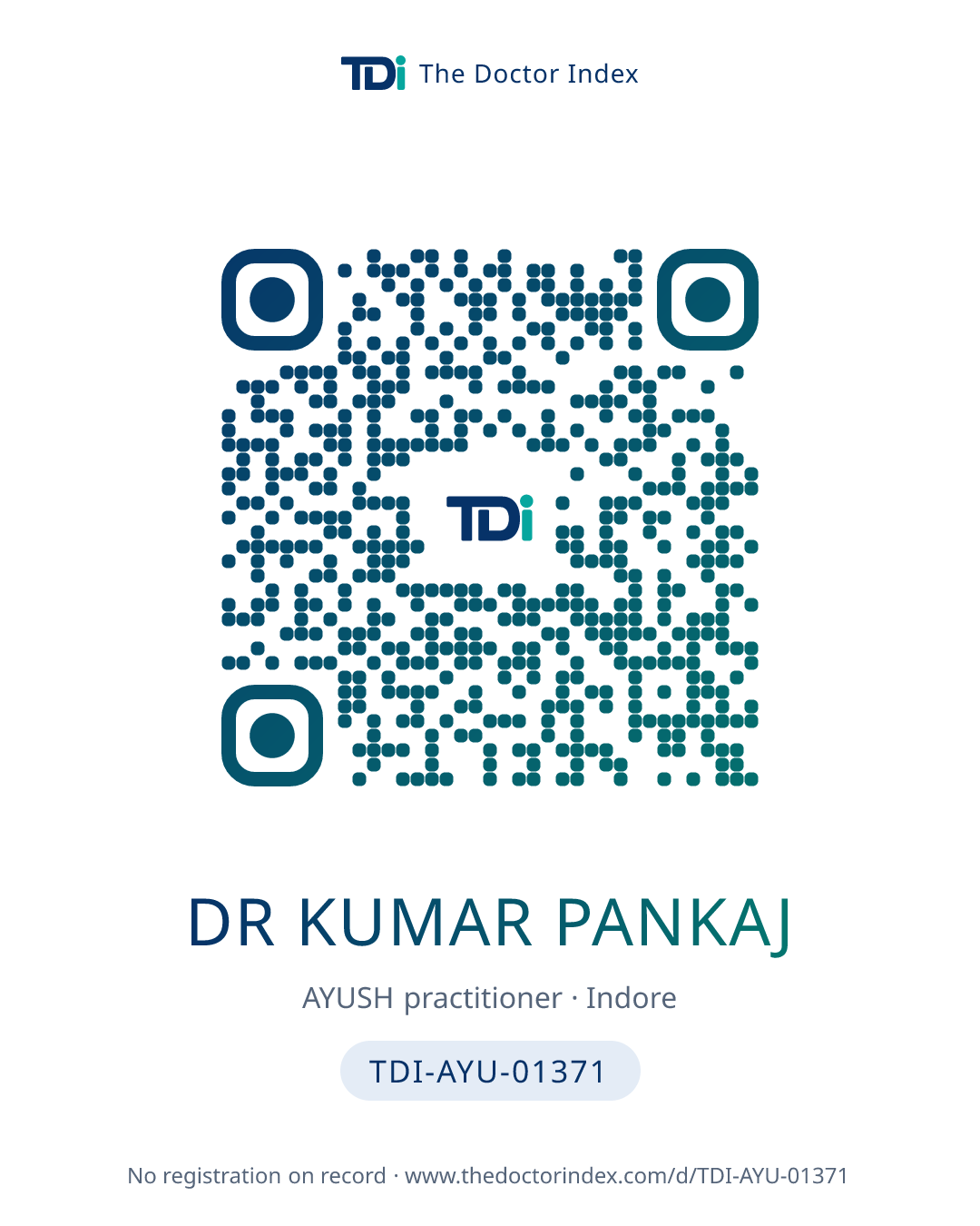 QR card for Dr Kumar Pankaj, TDI-AYU-01371