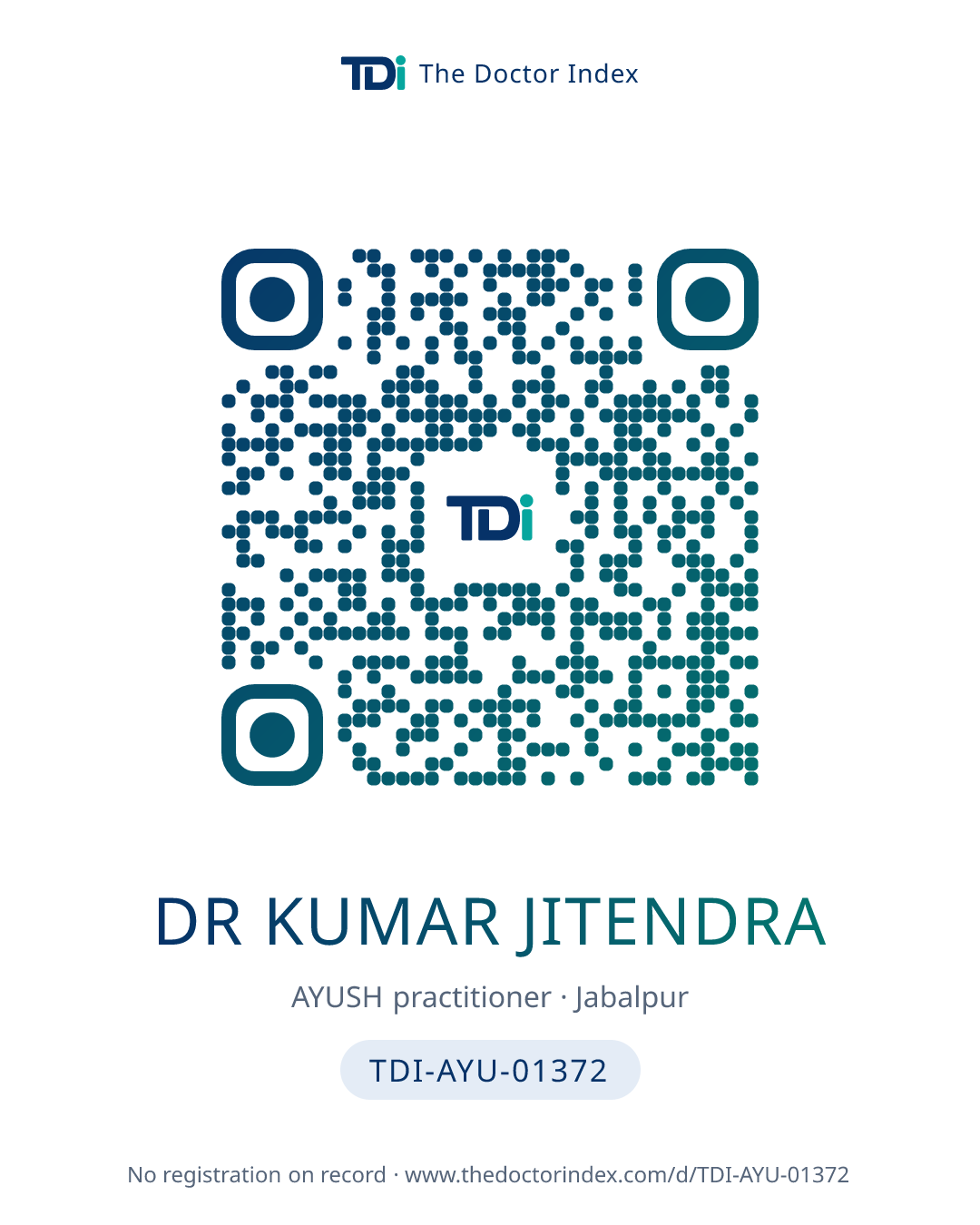 QR card for Dr Kumar Jitendra, TDI-AYU-01372