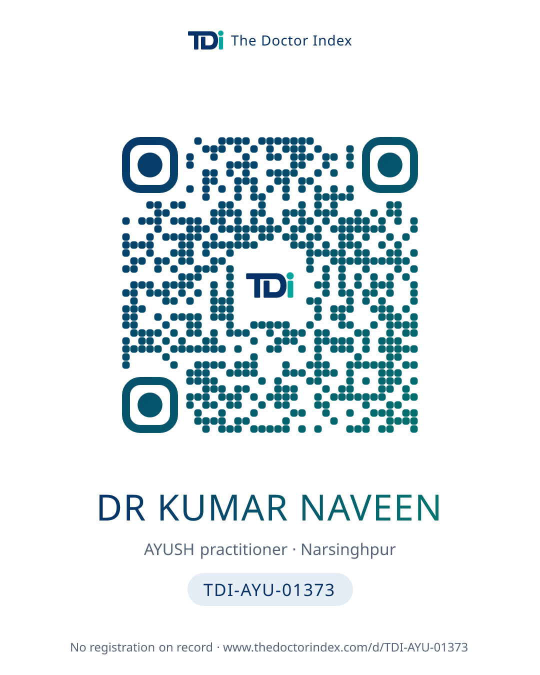 QR card for Dr Kumar Naveen, TDI-AYU-01373