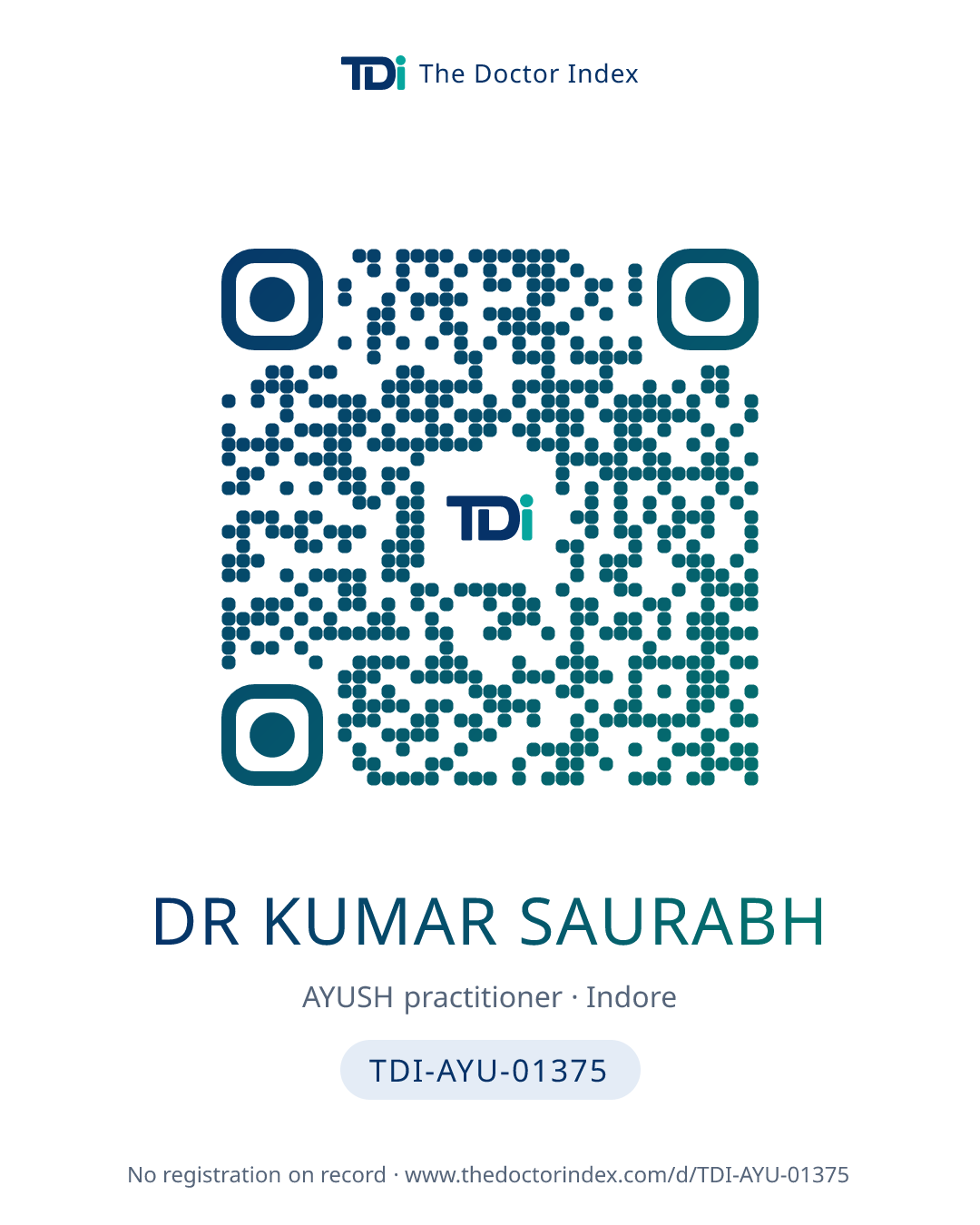 QR card for Dr Kumar Saurabh, TDI-AYU-01375