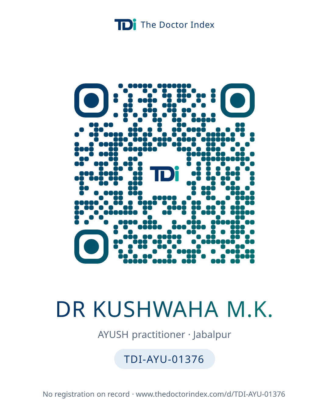 QR card for Dr Kushwaha M.K., TDI-AYU-01376