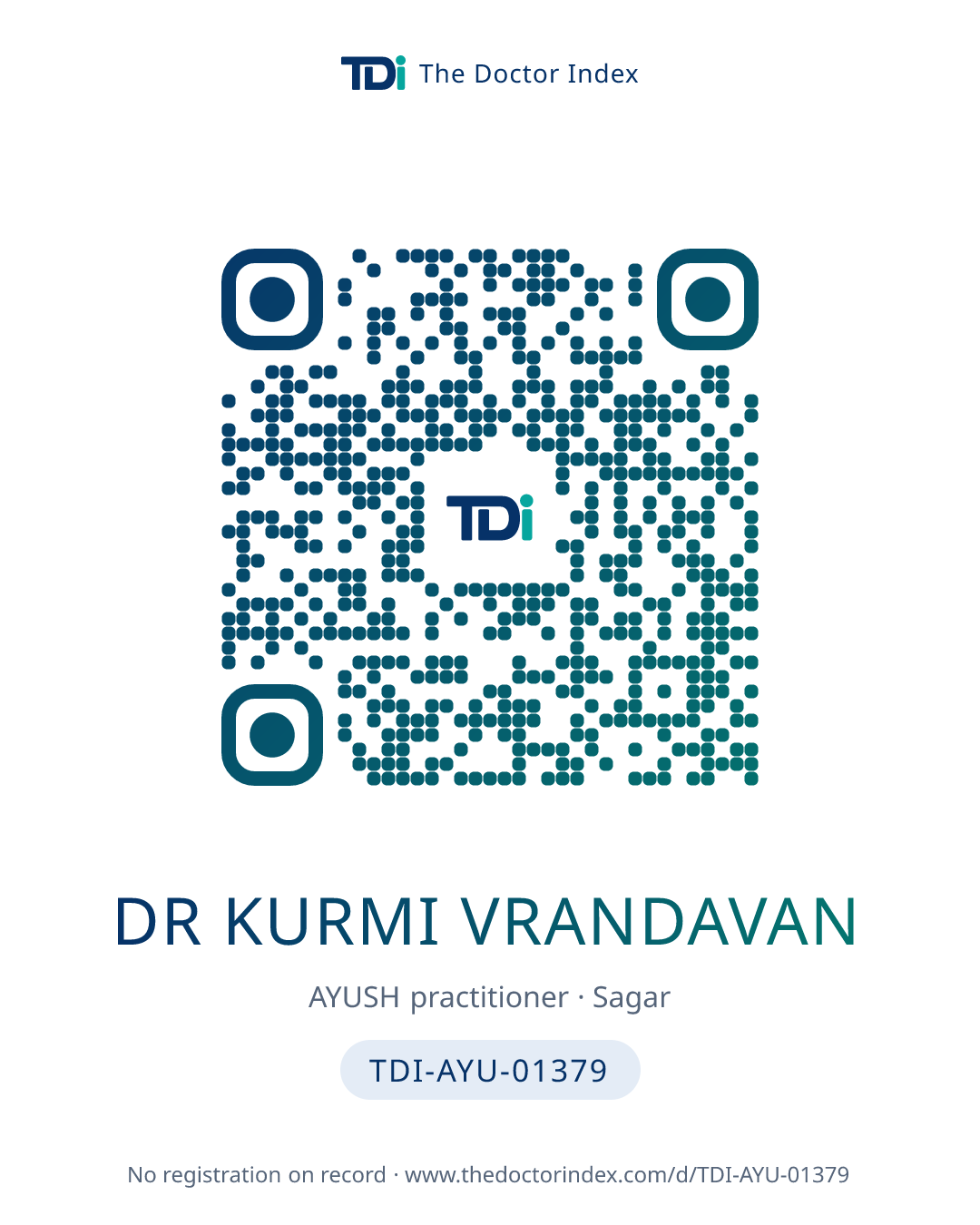 QR card for Dr Kurmi Vrandavan, TDI-AYU-01379