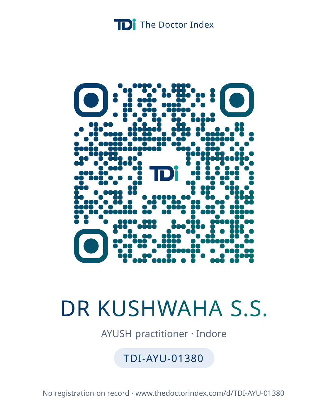 QR card for Dr Kushwaha S.S., TDI-AYU-01380