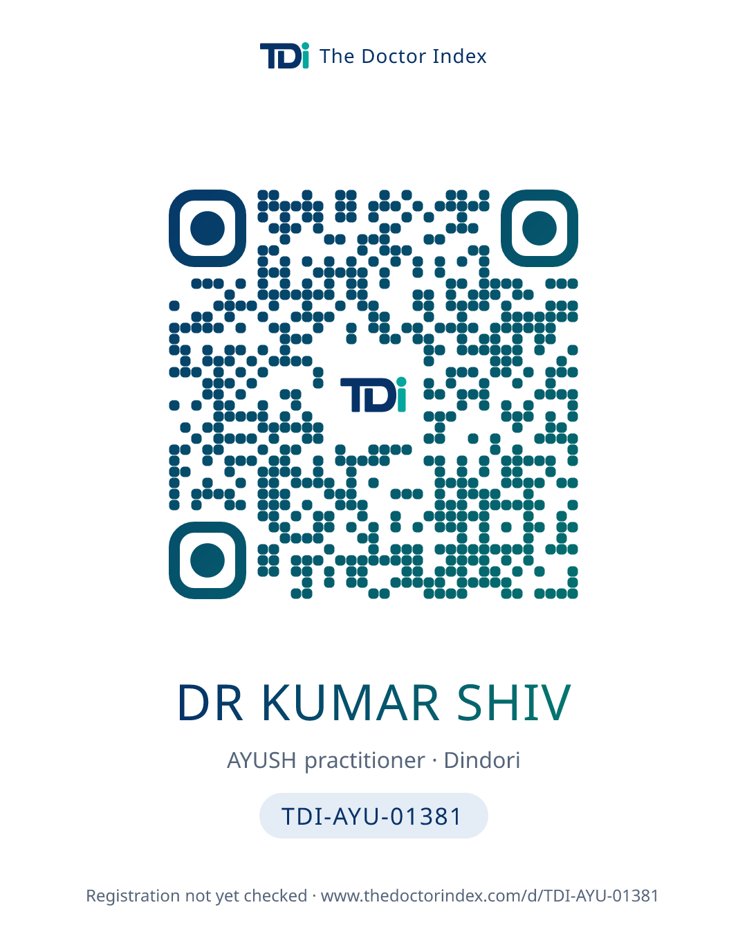QR card for Dr Kumar Shiv, TDI-AYU-01381
