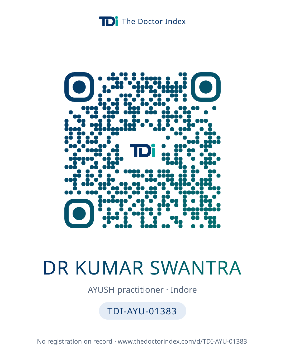 QR card for Dr Kumar Swantra, TDI-AYU-01383