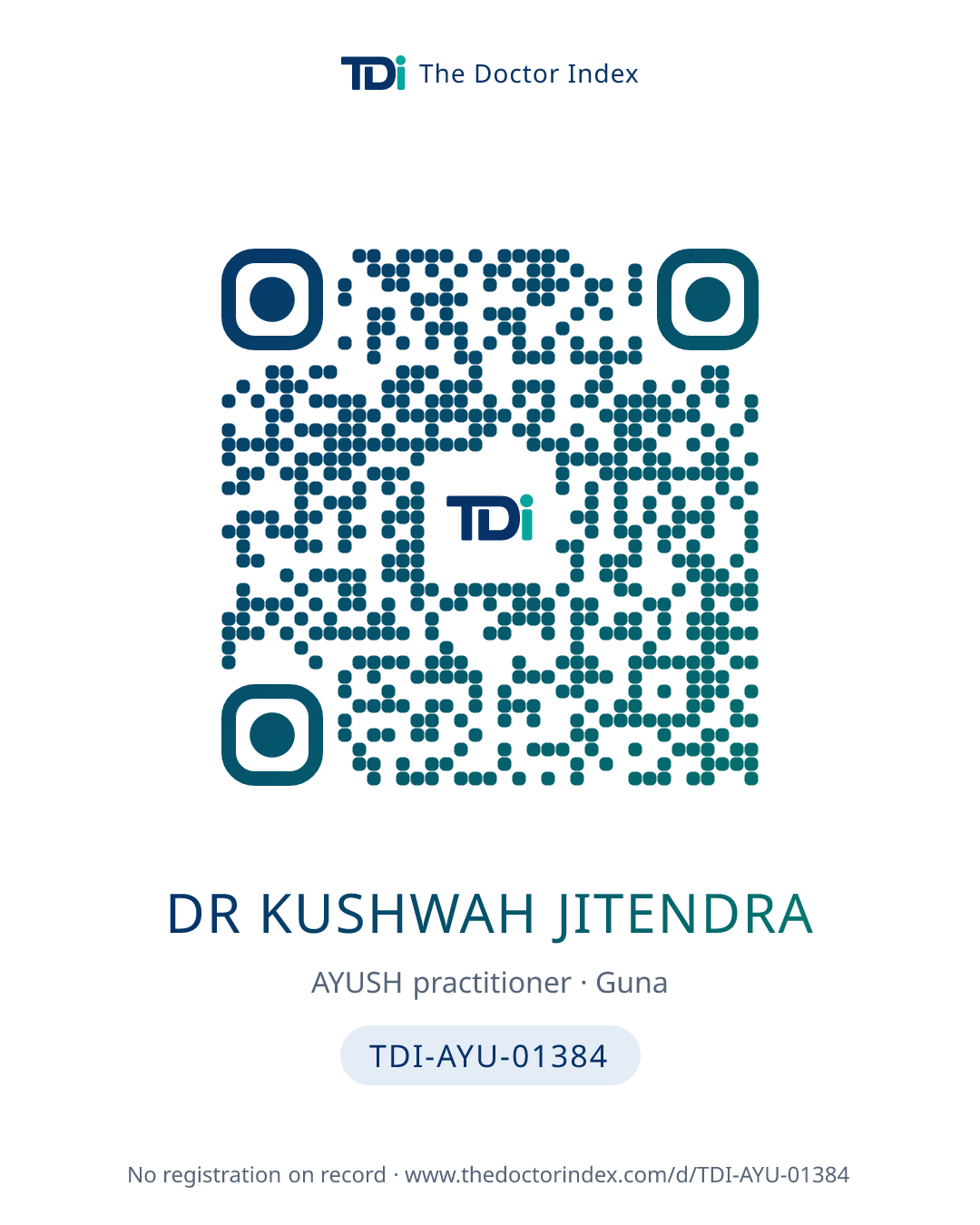 QR card for Dr Kushwah Jitendra, TDI-AYU-01384