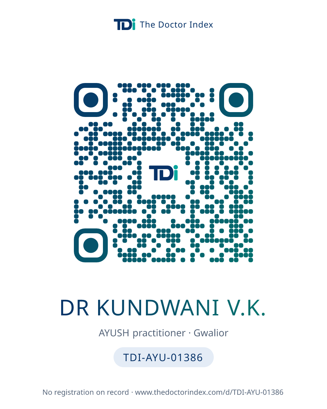QR card for Dr Kundwani V.K., TDI-AYU-01386