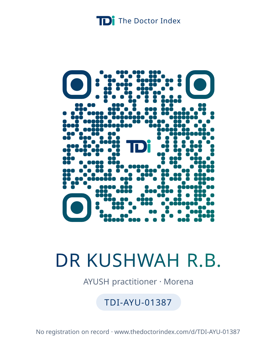 QR card for Dr Kushwah R.B., TDI-AYU-01387