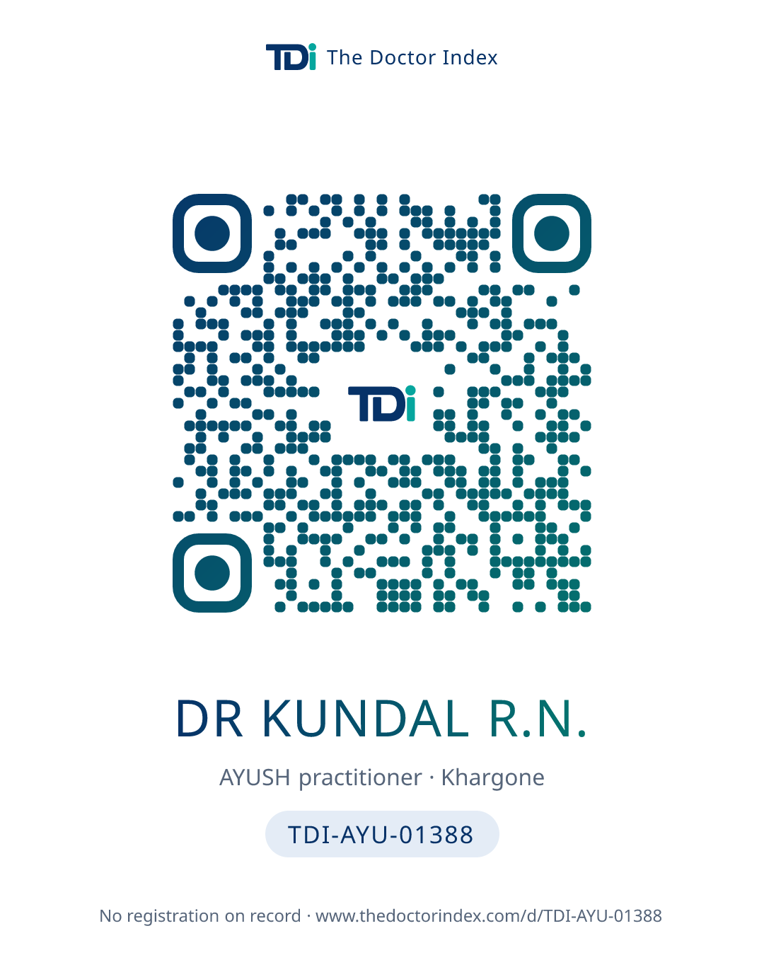 QR card for Dr Kundal R.N., TDI-AYU-01388