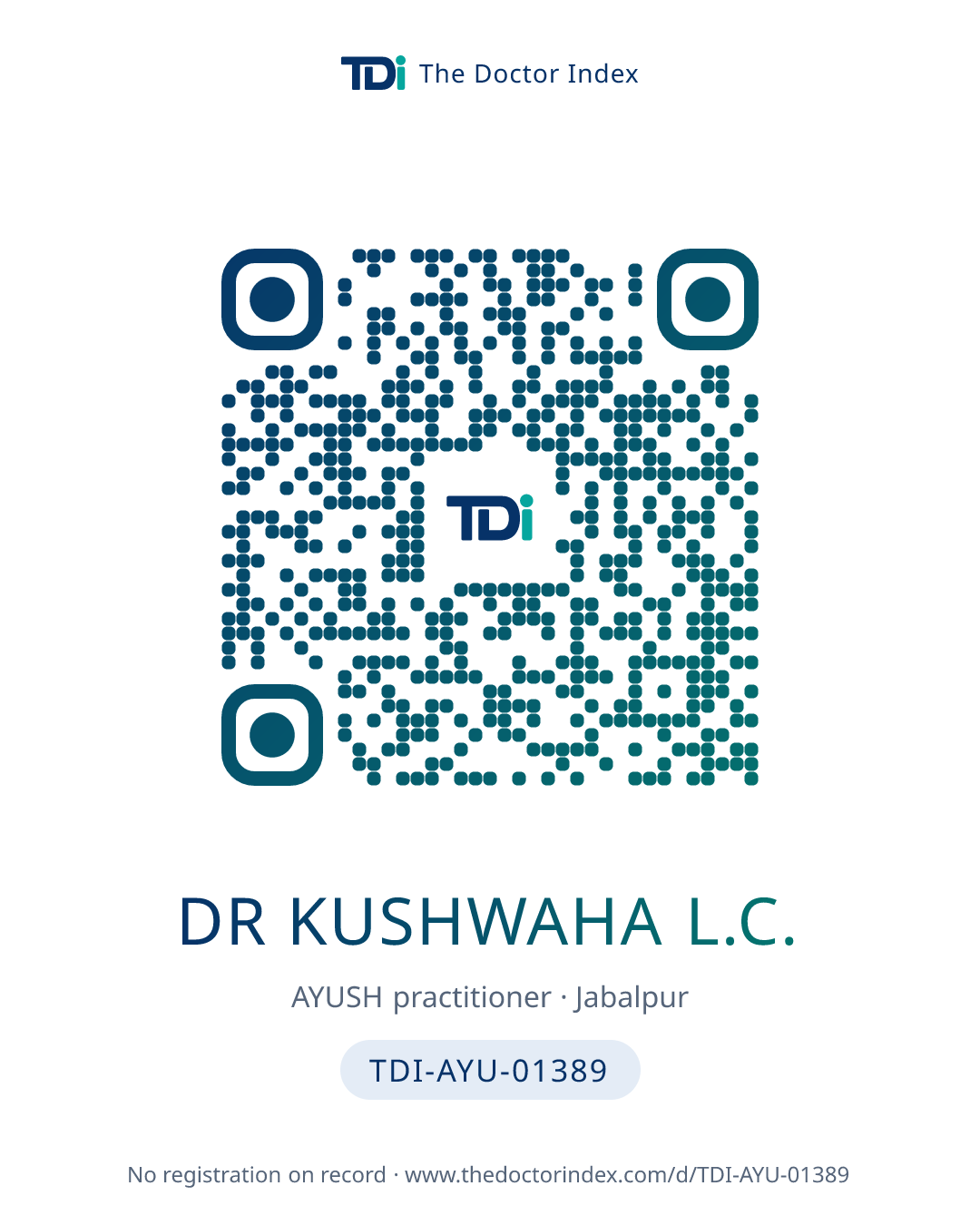 QR card for Dr Kushwaha L.C., TDI-AYU-01389