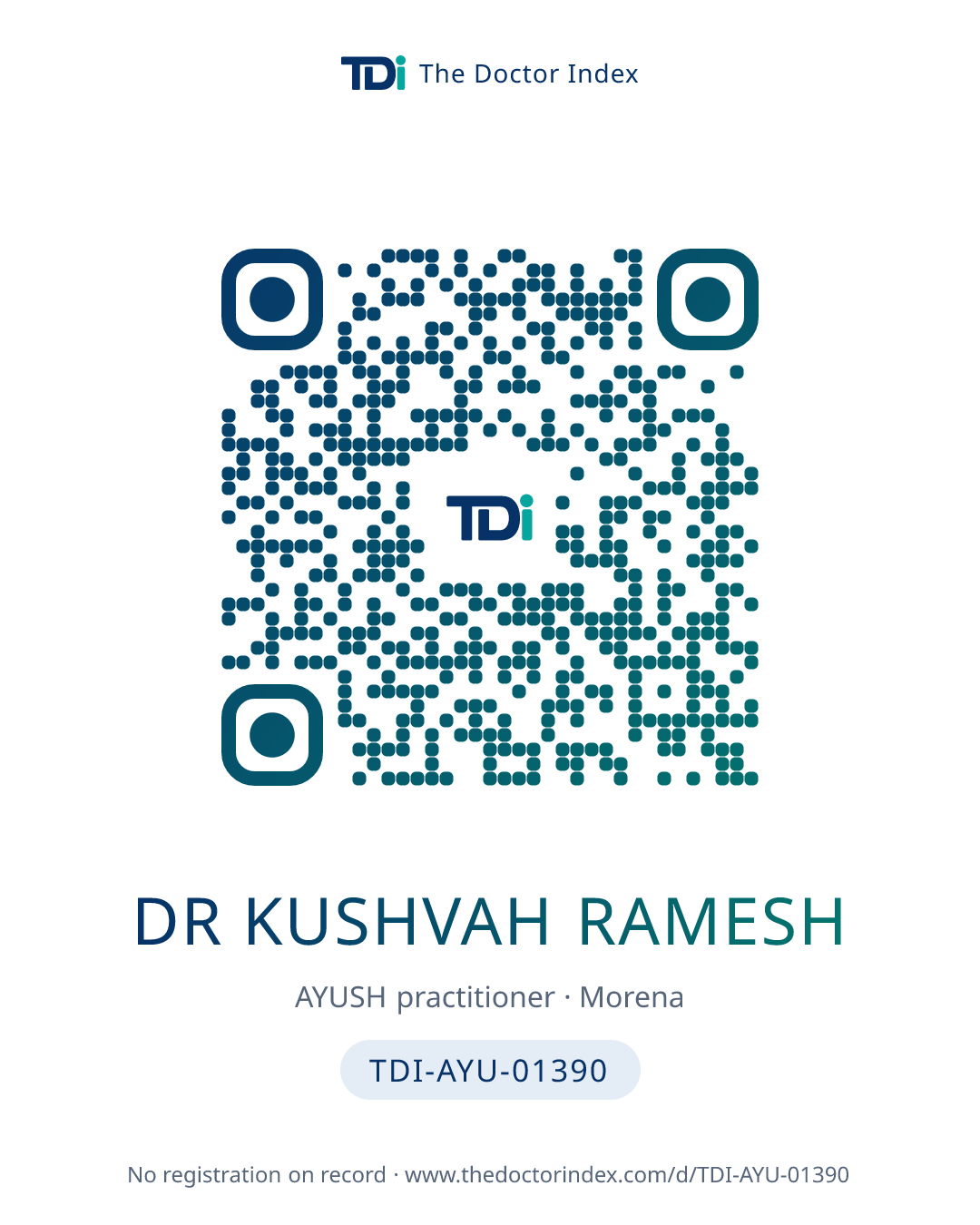 QR card for Dr Kushvah Ramesh, TDI-AYU-01390
