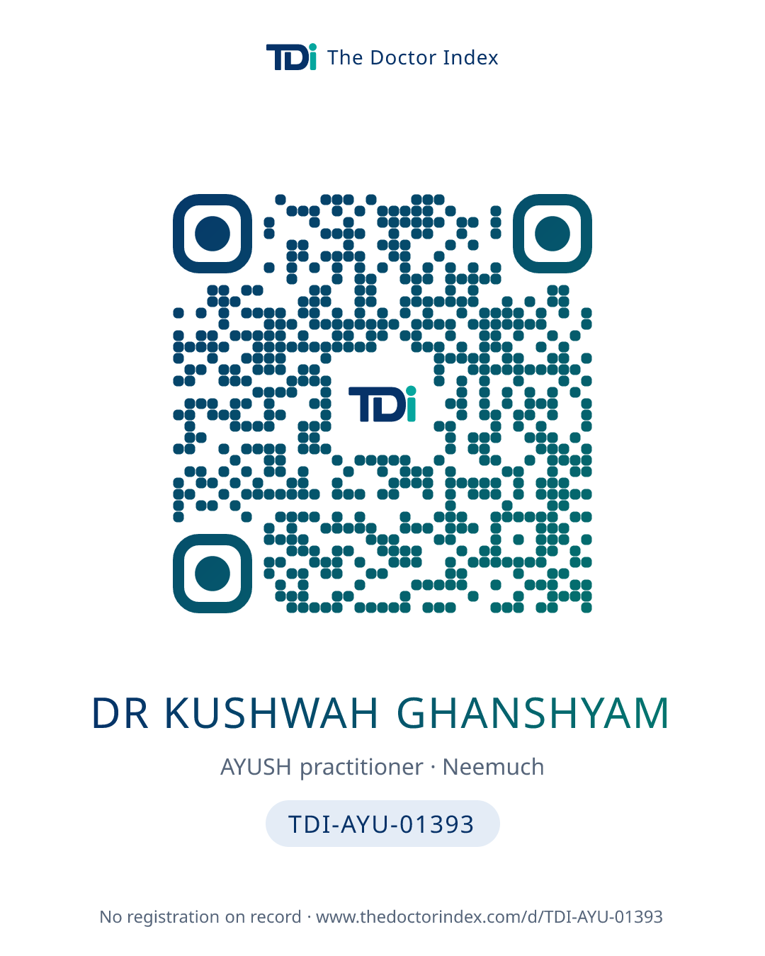 QR card for Dr Kushwah Ghanshyam, TDI-AYU-01393