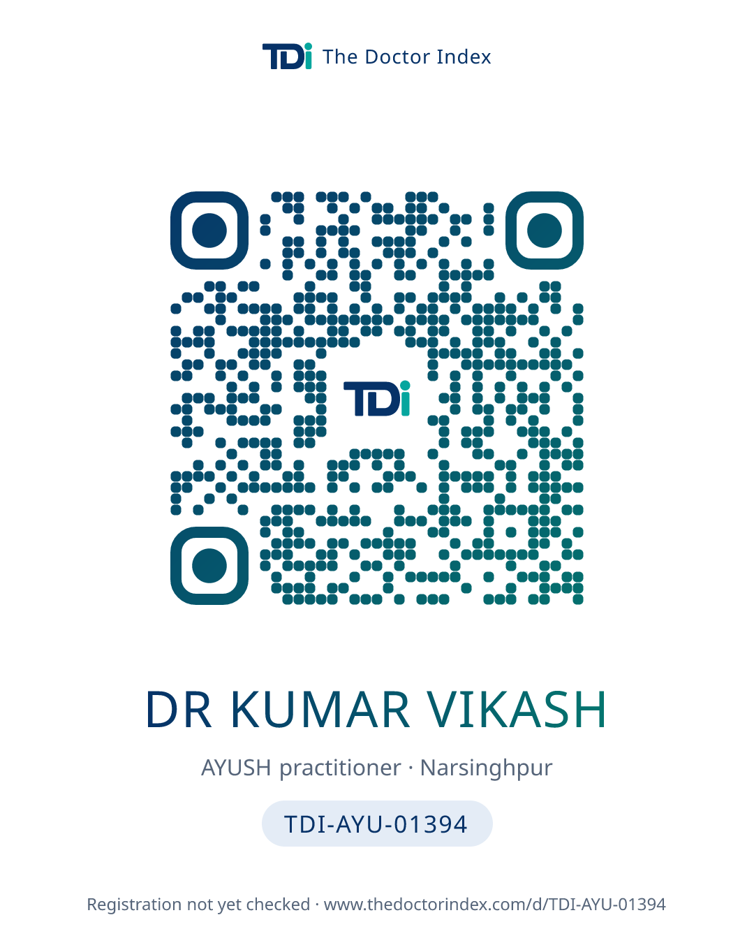 QR card for Dr Kumar Vikash, TDI-AYU-01394
