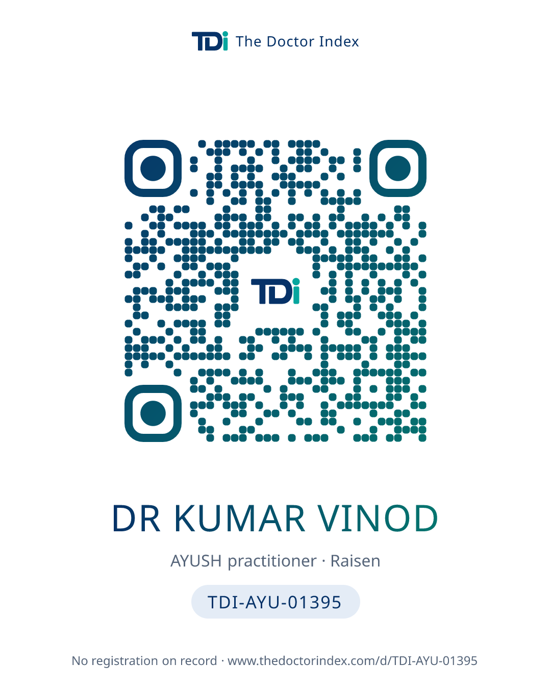QR card for Dr Kumar Vinod, TDI-AYU-01395