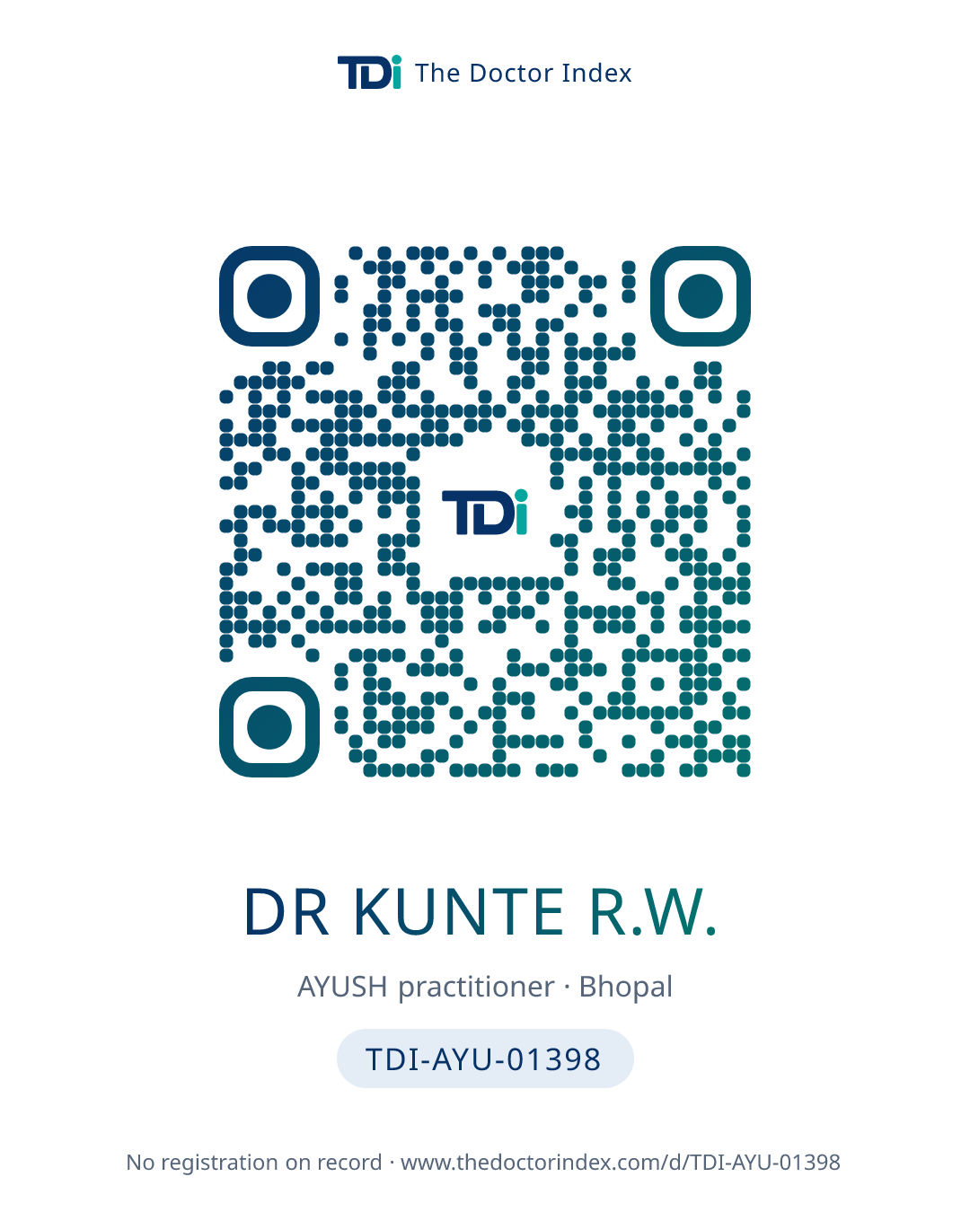 QR card for Dr Kunte R.W., TDI-AYU-01398