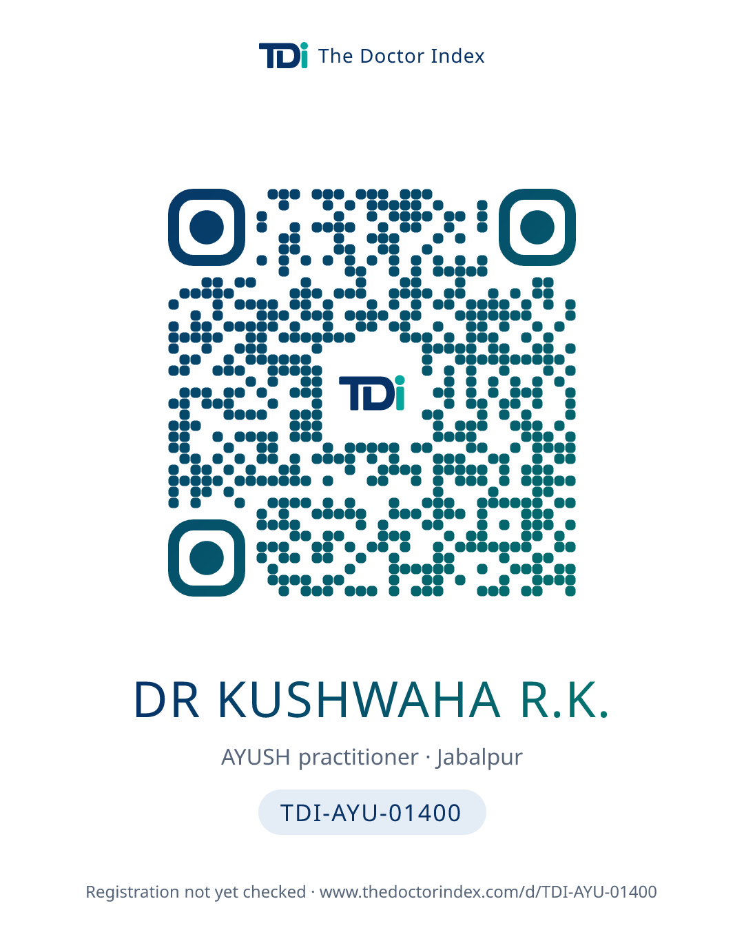 QR card for Dr Kushwaha R.K., TDI-AYU-01400