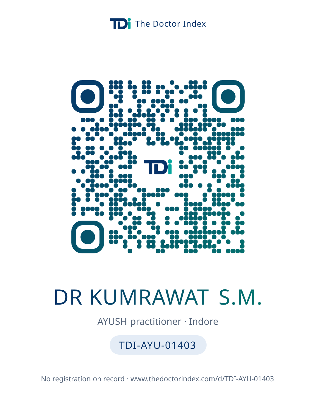 QR card for Dr Kumrawat S.M., TDI-AYU-01403