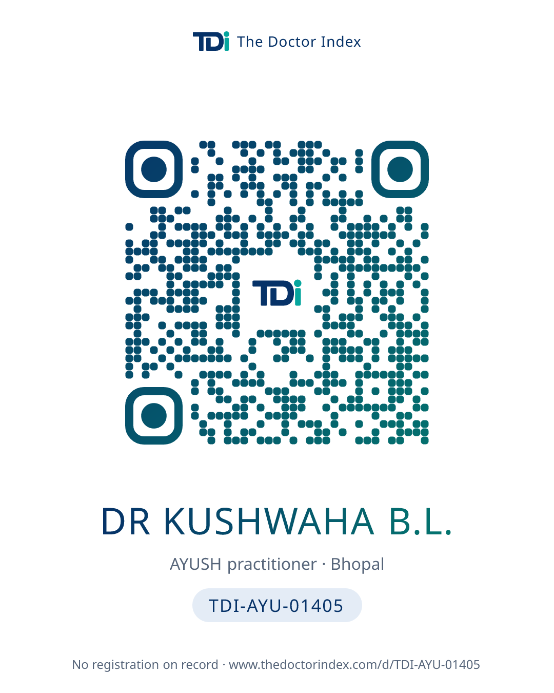 QR card for Dr Kushwaha B.L., TDI-AYU-01405