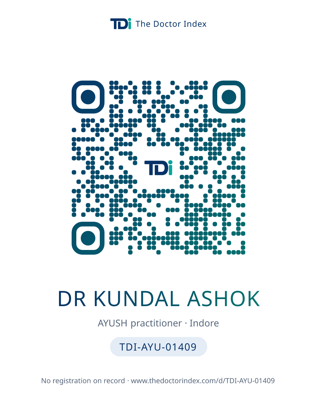 QR card for Dr Kundal Ashok, TDI-AYU-01409