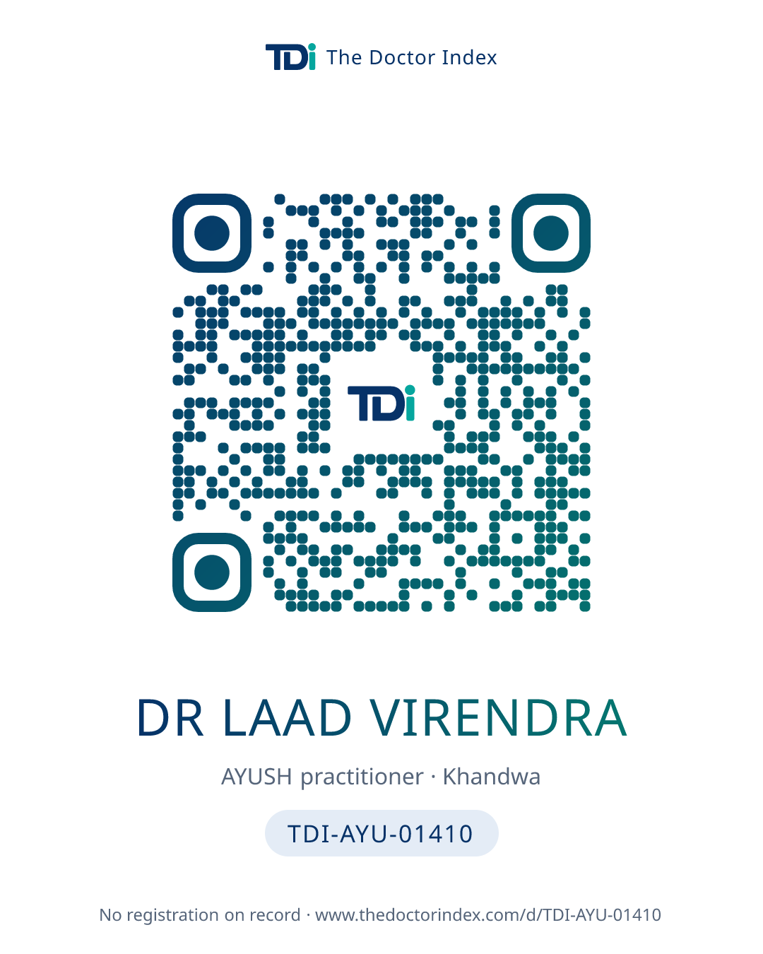 QR card for Dr Laad Virendra, TDI-AYU-01410