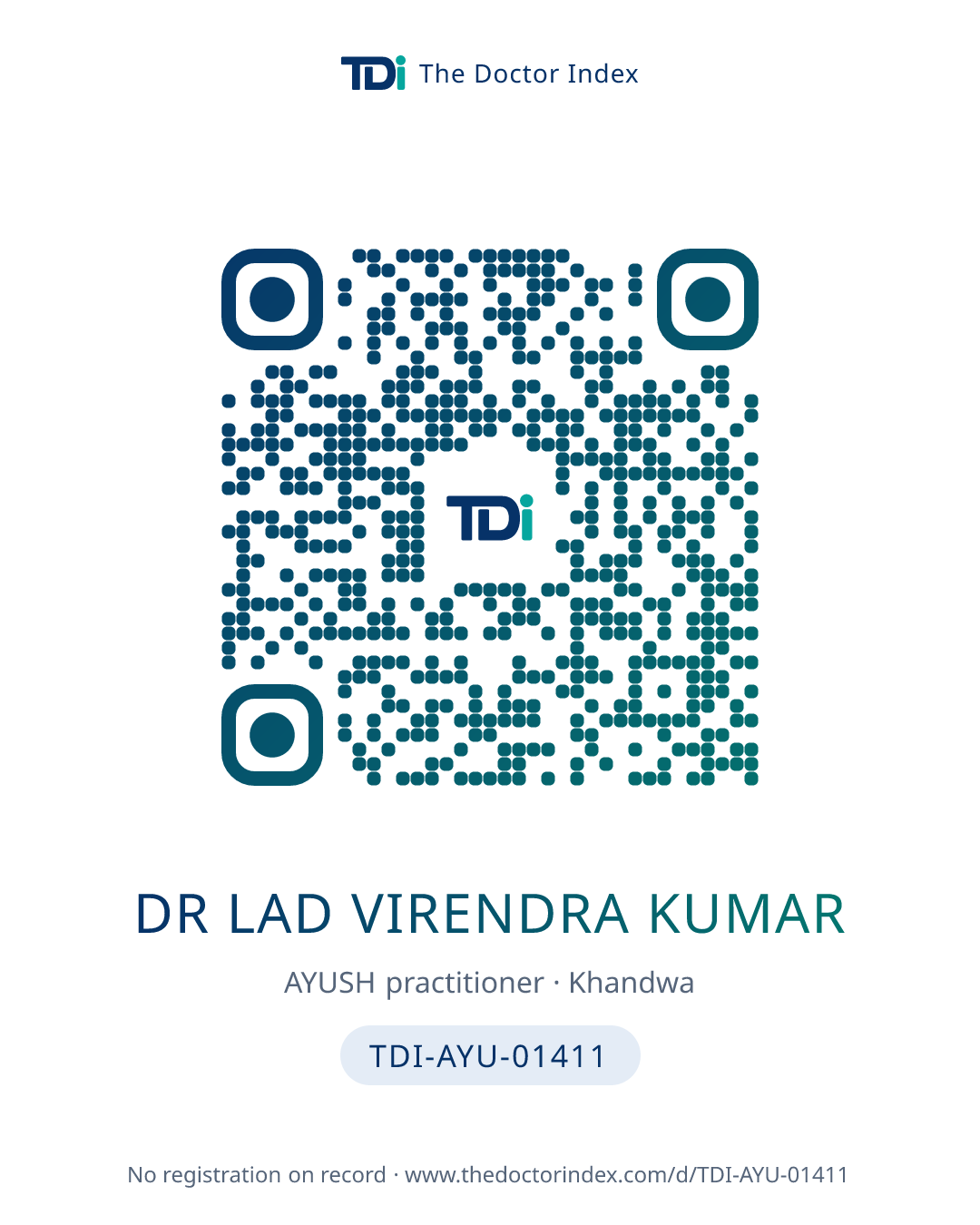QR card for Dr Lad Virendra Kumar, TDI-AYU-01411